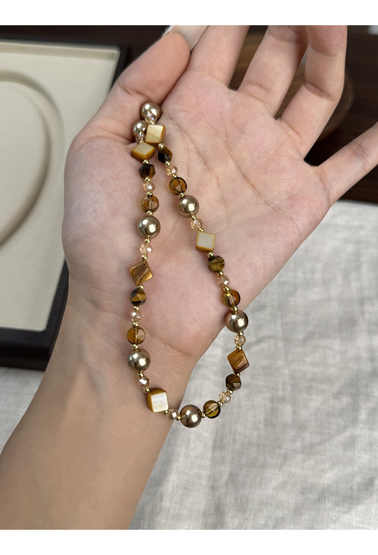 Natural Stone Necklace Women's Brown Pearl Necklace Accessories