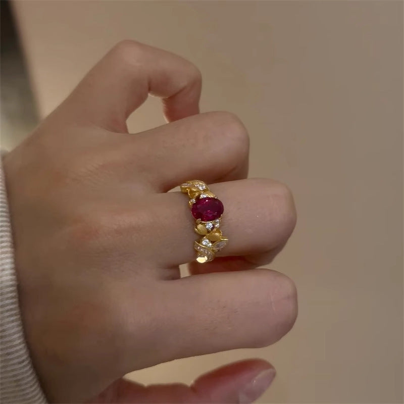 Pigeon Blood Red Zircon Brushed Ring