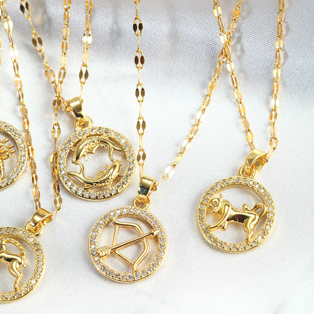 Golden Twelve Constellation Pendant Necklace INS Style