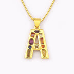 Copper Plating 18K Real Gold 26 English Letter Simplicity Colorful Crystals Necklace