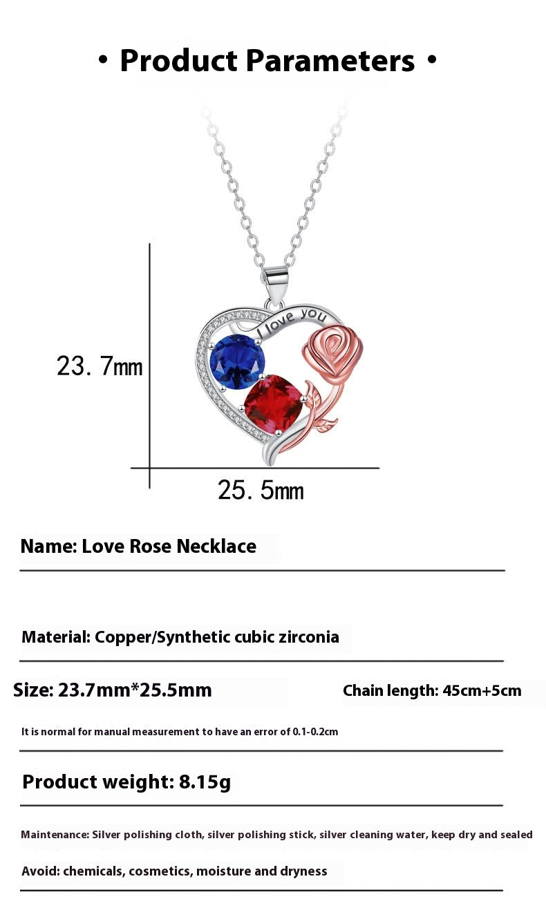 Ornament Love Pendant Rose Necklace