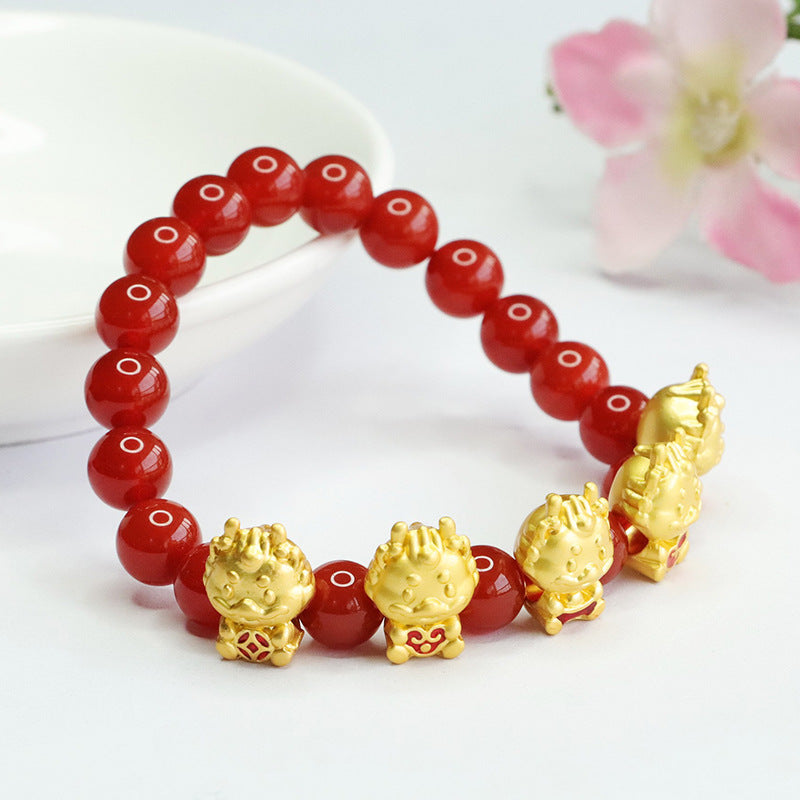Natural Red Agate Bracelet Five Blessing Dragon Bracelet