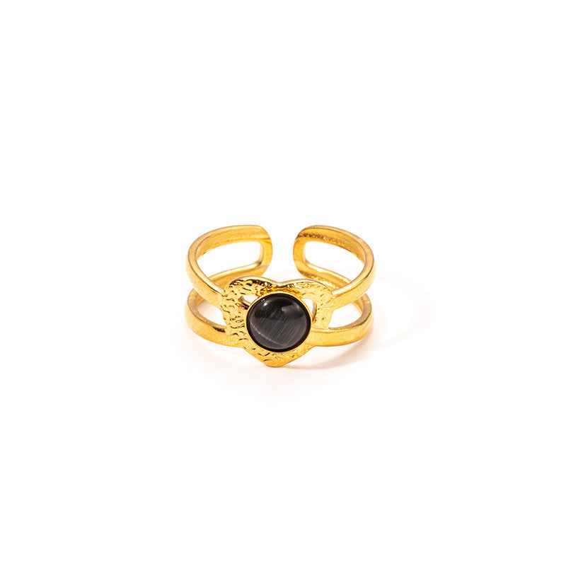 Colored Loving Heart Hollow Open-end Titanium Steel Adjustable Ring