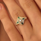 Ins Emerald Diamond Ring Fashion Square
