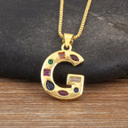 Copper Plating 18K Real Gold 26 English Letter Simplicity Colorful Crystals Necklace