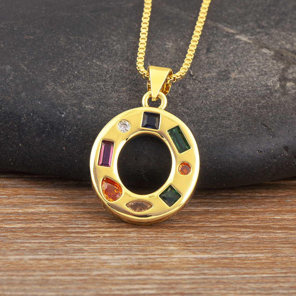 Copper Plating 18K Real Gold 26 English Letter Simplicity Colorful Crystals Necklace