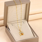 Women's Gold-plated Stainless Steel Dolphin Colorful Crystals Cube Sugar Necklace