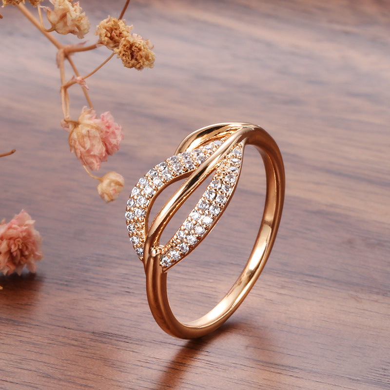 Rose Gold Zircon Fashion Feather Women's Ring