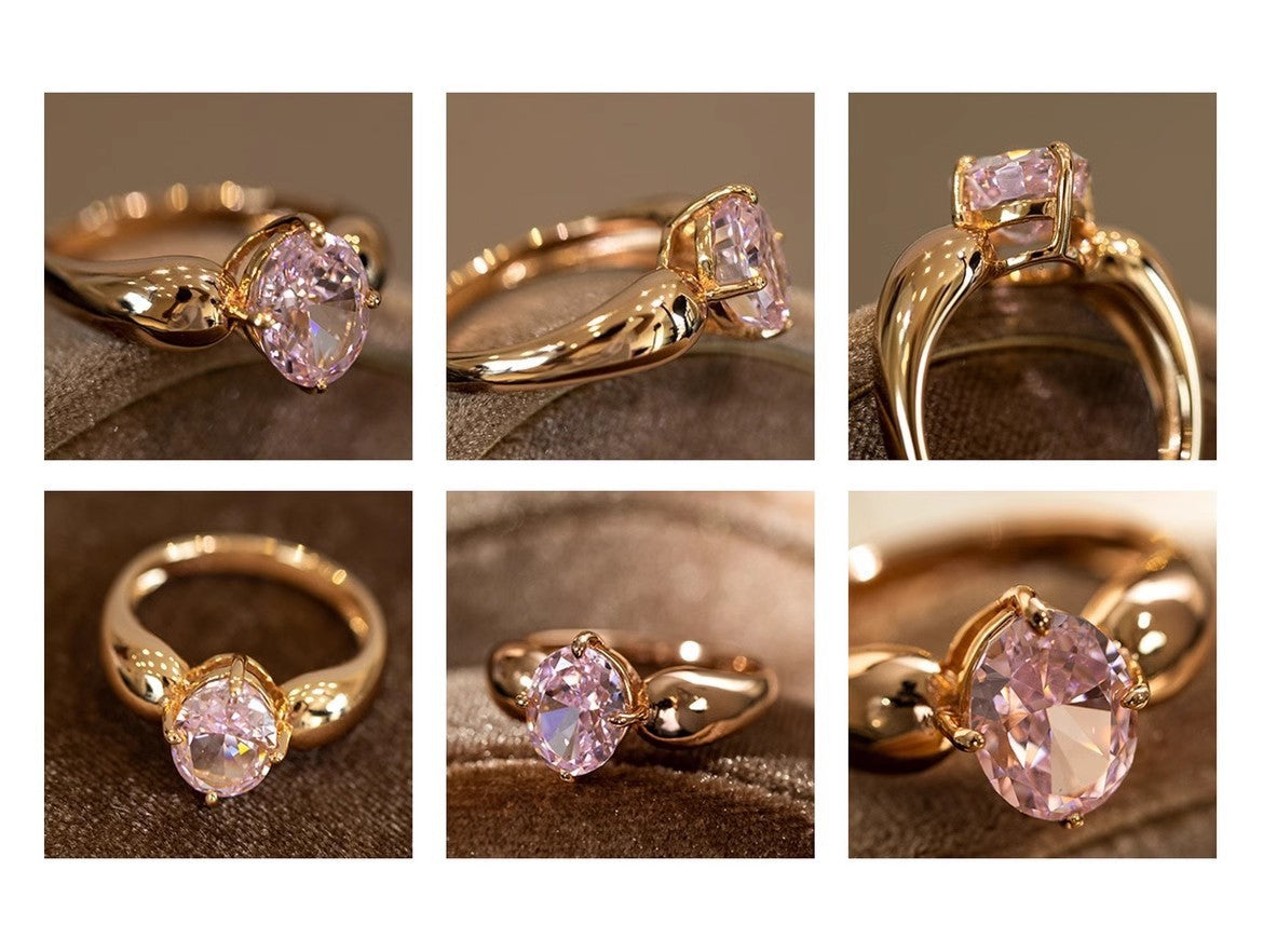 Retro Exquisite Hong Kong Style Peach Oolong Rhinestone Ring