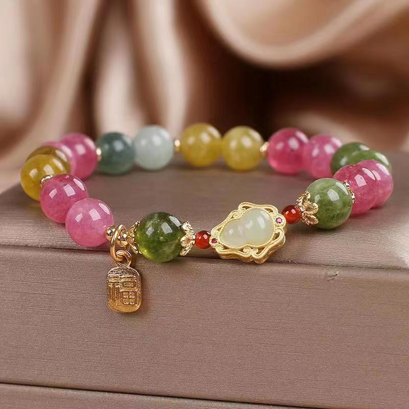 Color Tourmaline Gourd Blessing Card Bracelet