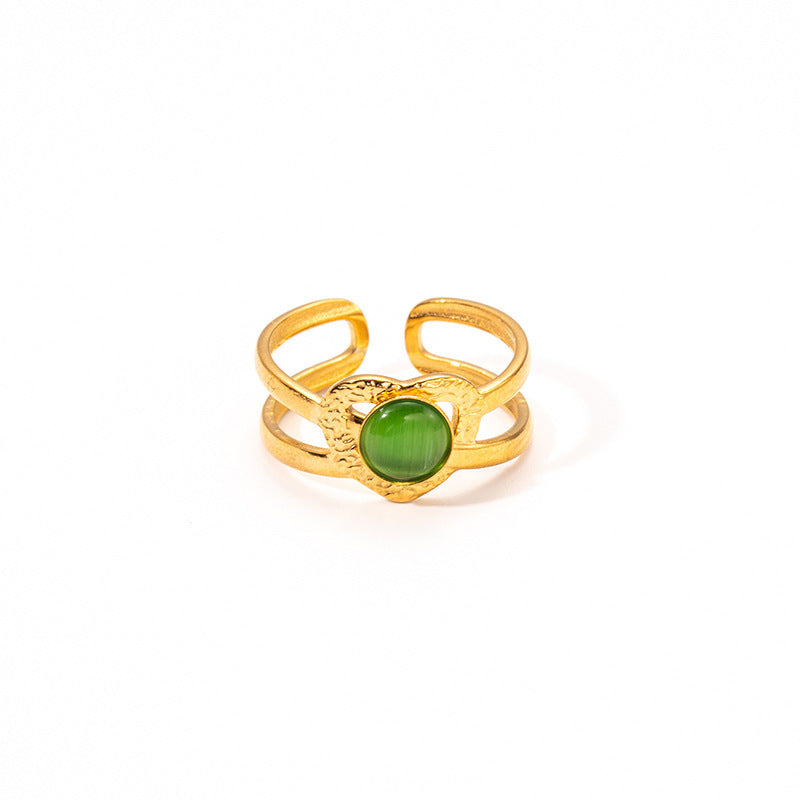Colored Loving Heart Hollow Open-end Titanium Steel Adjustable Ring