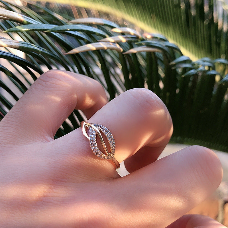 Rose Gold Zircon Fashion Feather Women's Ring