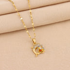 Women's Gold-plated Stainless Steel Dolphin Colorful Crystals Cube Sugar Necklace