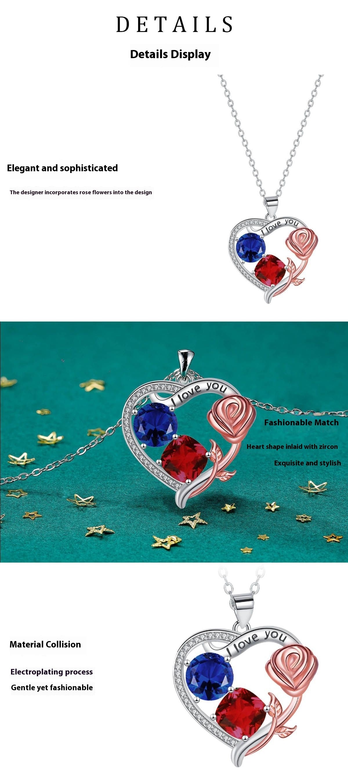 Ornament Love Pendant Rose Necklace