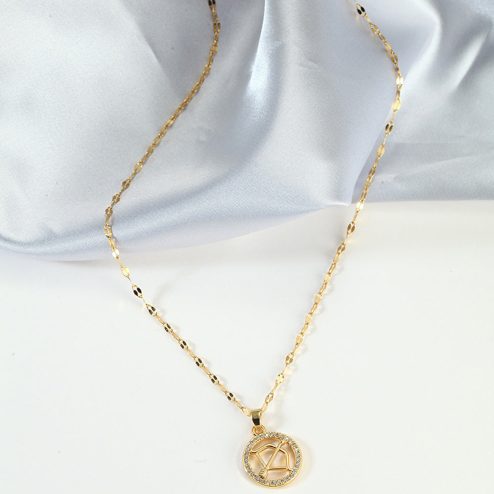 Golden Twelve Constellation Pendant Necklace INS Style
