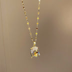Women's Gold-plated Stainless Steel Dolphin Colorful Crystals Cube Sugar Necklace