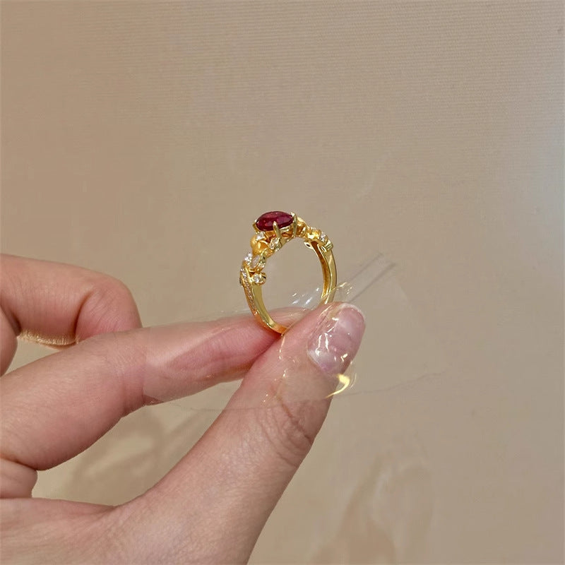Pigeon Blood Red Zircon Brushed Ring