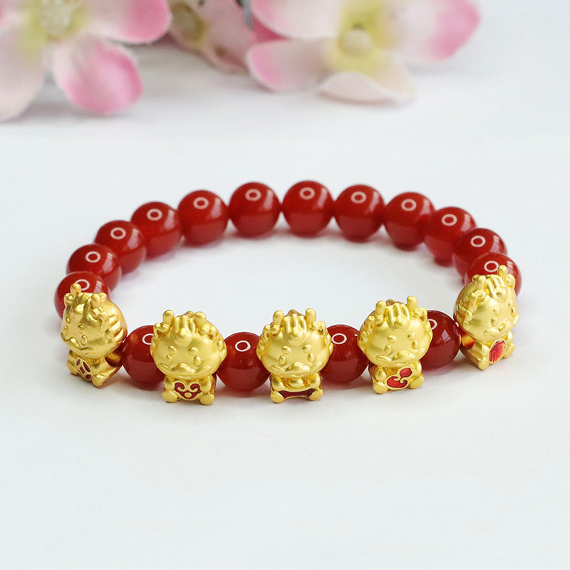 Natural Red Agate Bracelet Five Blessing Dragon Bracelet