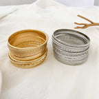 Ethnic Style Alloy Retro Wide Gold Glossy Wristband Bracelet 10 PCs Set