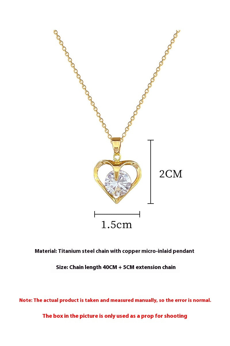 Light Luxury Temperament Real Gold Gorgeous Loving Heart Zircon Necklace For Women